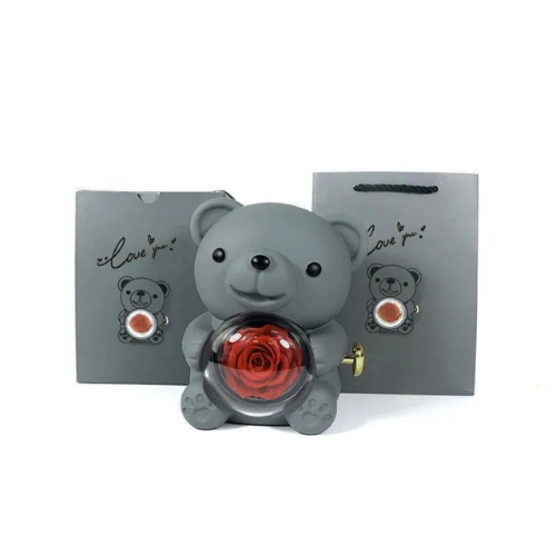 Oso con Rosa Eterna + Collar Personalizado