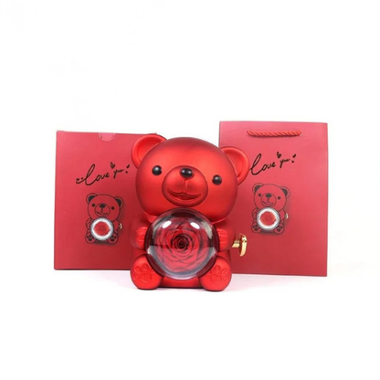 Oso con Rosa Eterna + Collar Personalizado