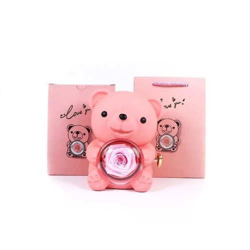 Oso con Rosa Eterna + Collar Personalizado