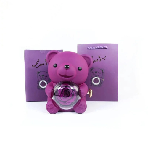 Oso con Rosa Eterna + Collar Personalizado