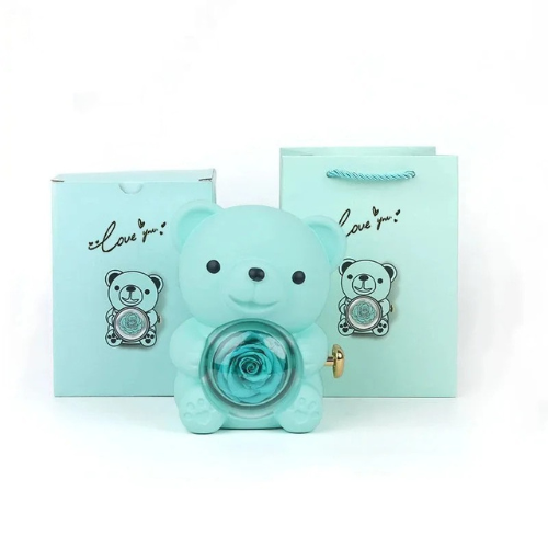 Oso con Rosa Eterna + Collar Personalizado