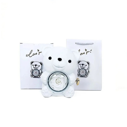 Oso con Rosa Eterna + Collar Personalizado